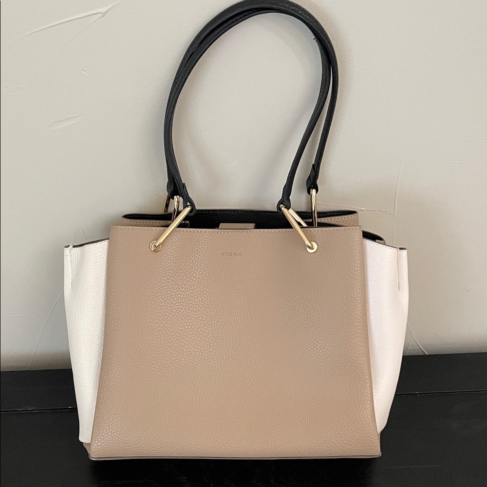 Anne Klein Tan and White Color Block Tote Bag